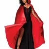Red Satin Hooded Womens Cape