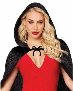 Black Velvet Hooded Womens Cape -MystiMask Store 01279561 c